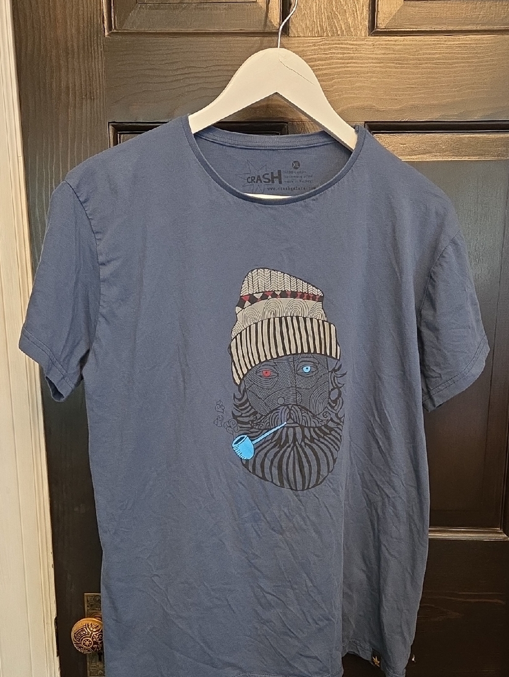 Crewneck Graphic Tee - Slate Blue with Bearded Sailor Print